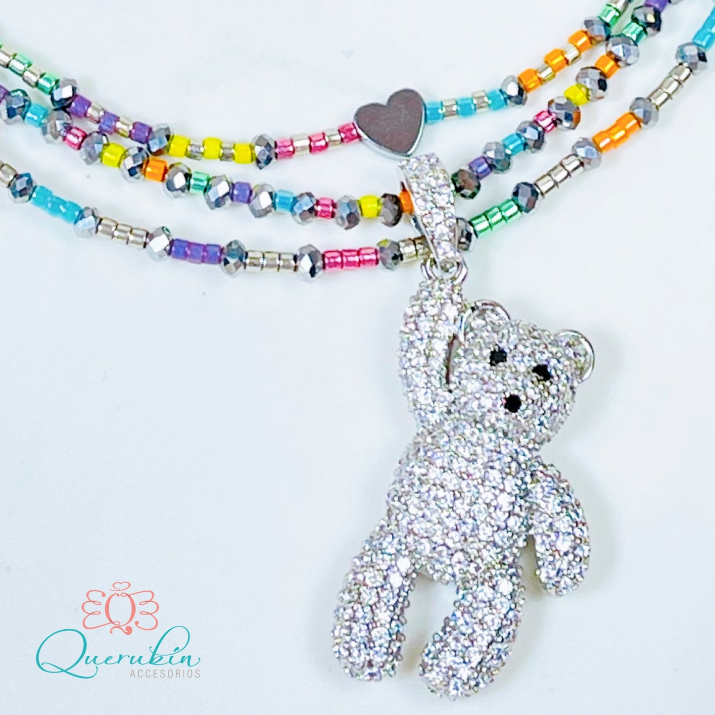 Choker Oso Mano Plateado Colores