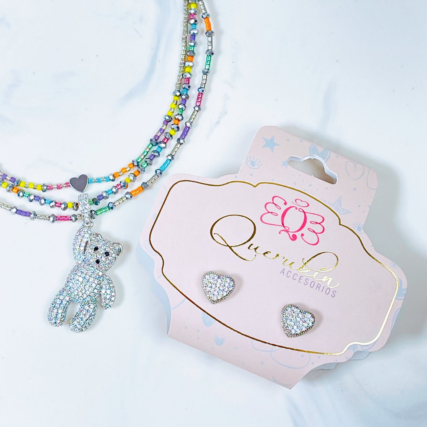 Choker Oso Mano Plateado Colores