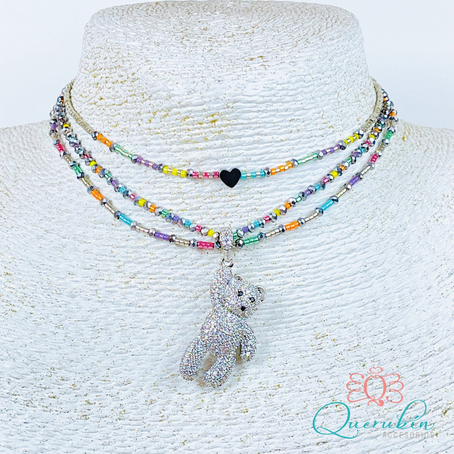 Choker Oso Mano Plateado Colores