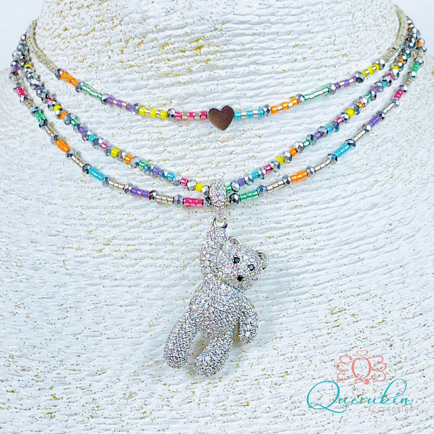 Choker Oso Mano Plateado Colores