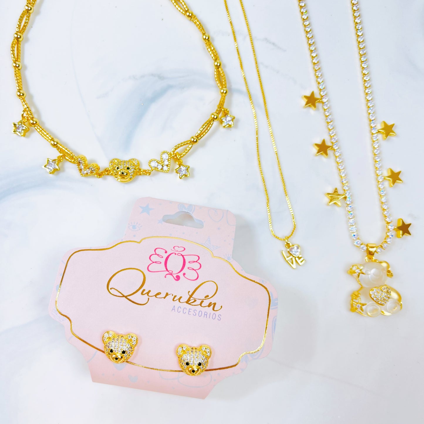 Collar Strass Estrellas Dorado