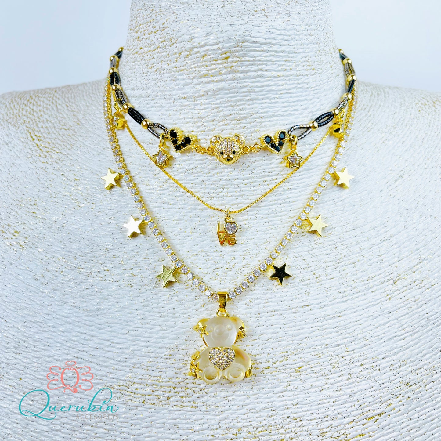 Collar Strass Estrellas Negras