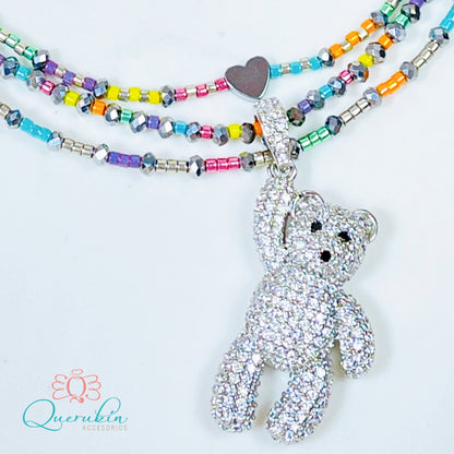 Choker Oso Mano Plateado Colores