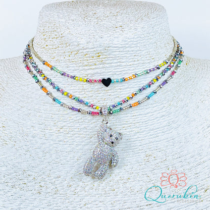 Choker Oso Mano Plateado Colores