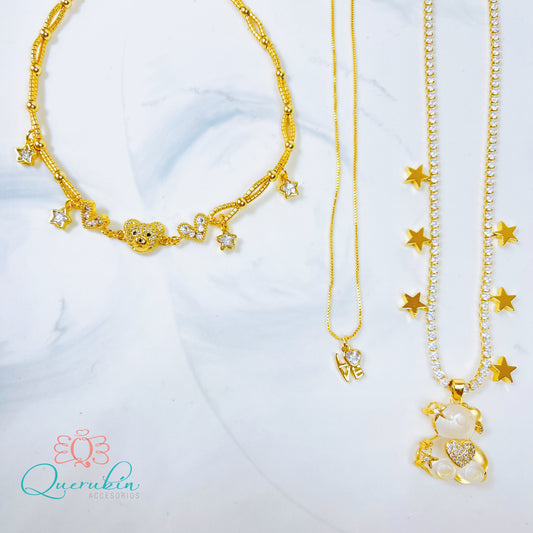 Collar Strass Estrellas Dorado