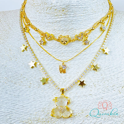 Collar Strass Estrellas Dorado