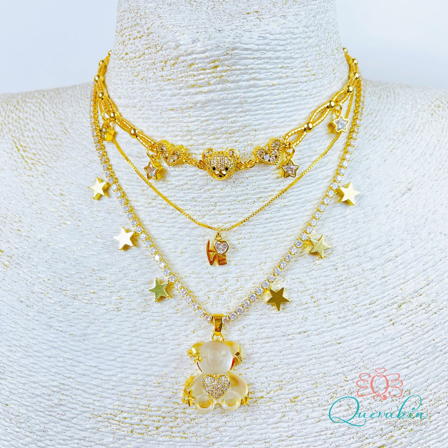 Collar Strass Estrellas Dorado