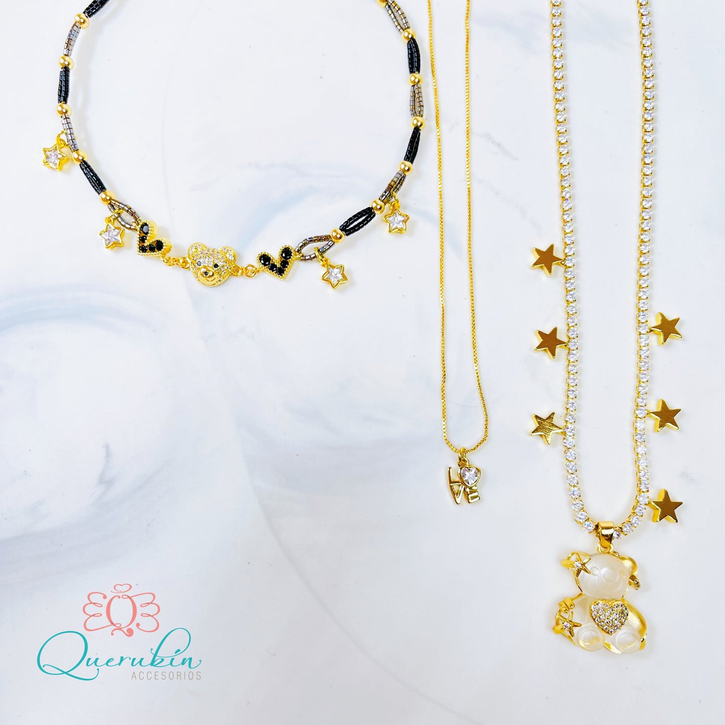 Collar Strass Estrellas Negras